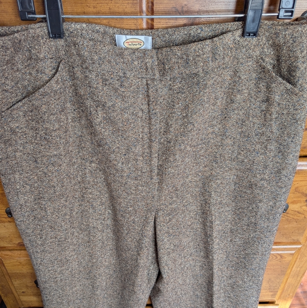 TALBOTS Brown Donegal Tweed 50% Italian Wool Trousers EUC Hardly Worn Size 16 R